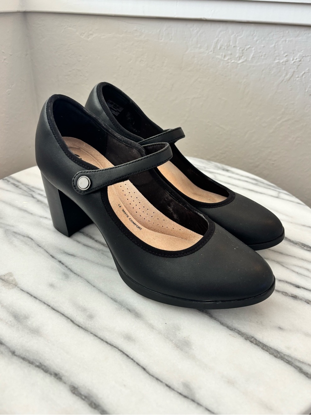 Clarks Black Mary Jane Block Heel Pumps